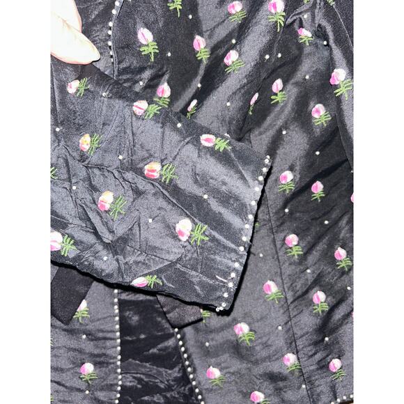 Anthropologie Odille Cottage Core Silk Embroidered Beaded Floral Jacket Blazer - Picture 5 of 7